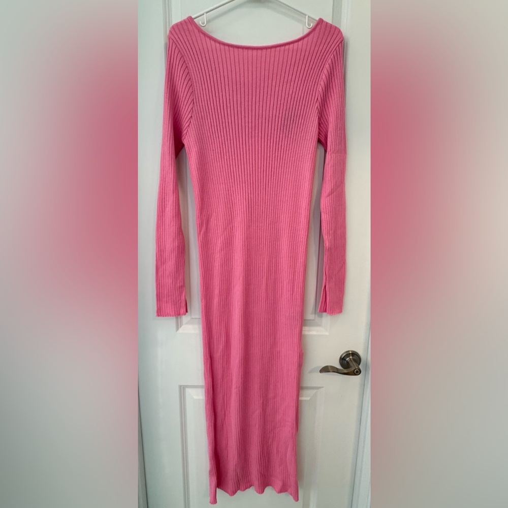 ASOS Ribbed Dress with Open Back in Pink